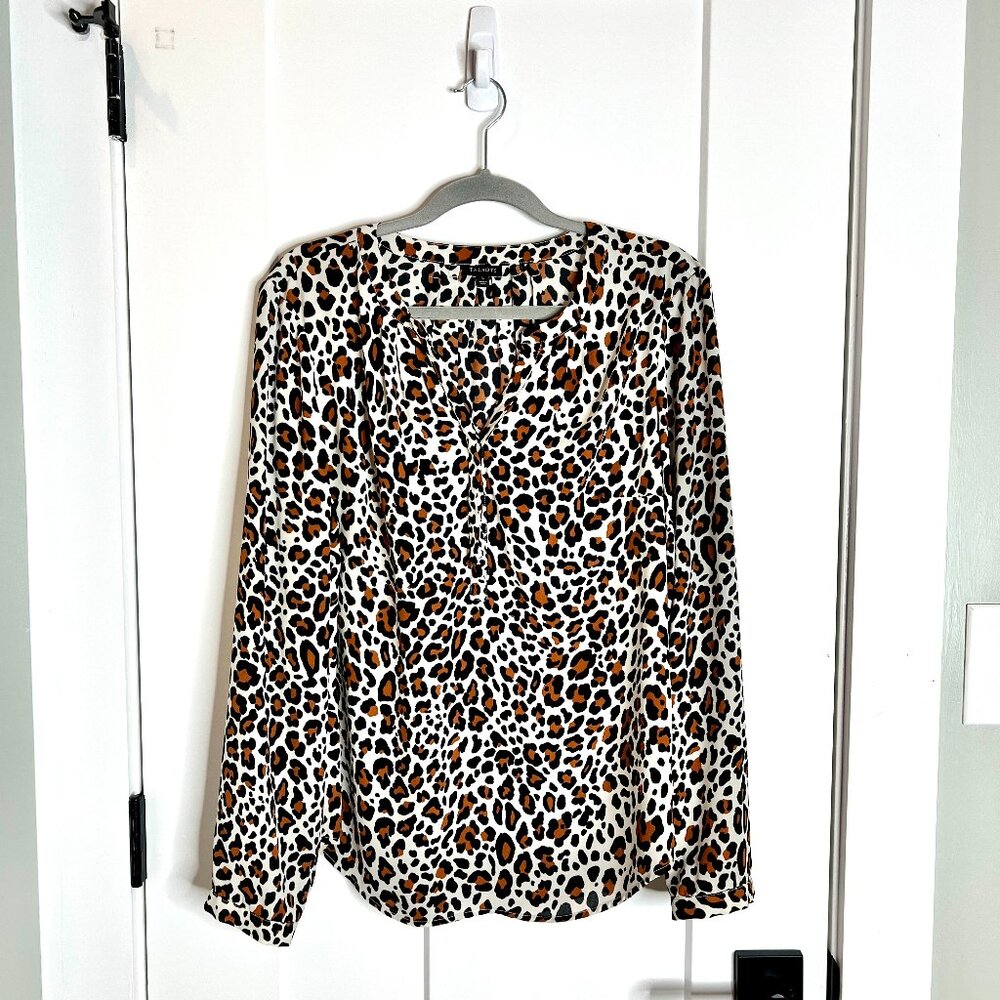 Talbots Sheer Leopard Print 1/2 Button Popover Ch… - image 1